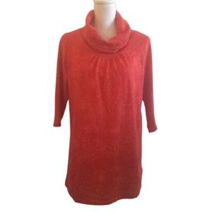 Cowl neck tunic long shirt sweater dress orange 3/4 sleeve women’s